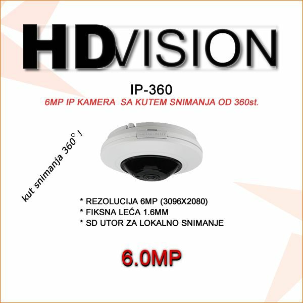 HDVISION 6MP FISHEYE IP KAMERA S PREGLEDOM OD 360 STUPNJEVA IP-360