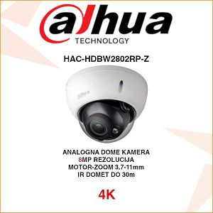 DAHUA 4K STRALIGHT DOME KAMERA HAC-HDBW2802RP-Z 8MP 3.7-11mm