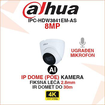 DAHUA 4K IP WIZSENSE DOME KAMERA IPC-HDW3841EM-AS 8MP 2.8mm