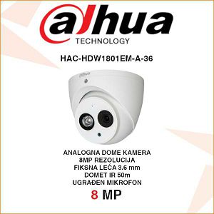 DAHUA 4K CCTV DOME KAMERA HAC-HDW1801EM-A 8MP 3.6mm