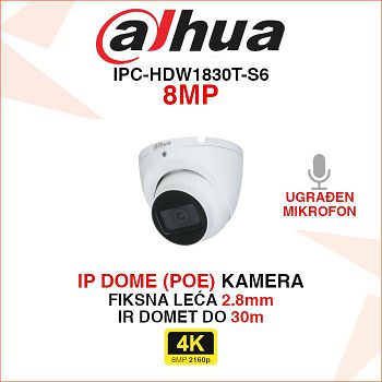 DAHUA IP DOME KAMERA IPC-HDW1830T-S6 8MP 2.8mm
