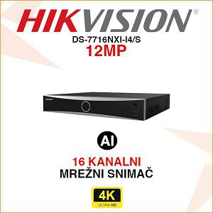 HIKVISION 16 KANALNI 12MP AI 4x HDD MREŽNI SNIMAČ DS-7716NXI-I4/S