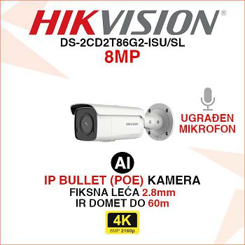 HIKVISION 4K IP AI BULLET KAMERA S MIKROFONOM DS-2CD2T86G2-ISU/SL