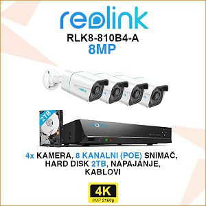 REOLINK 4K IP POE SET ZA VIDEO NADZOR SA 4 KAMERE RLK8-810B4-A