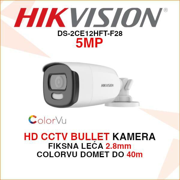 HIKVISION COLORVU 5MP BULLET KAMERA s 2.8mm LEĆOM DS-2CE12HFT-F